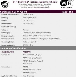 Samsung Galaxy A41 bagged Wi-Fi and Bluetooth certifications