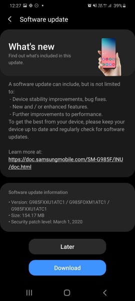 Samsung rolling out a new update for the Exynos-powered Galaxy S20