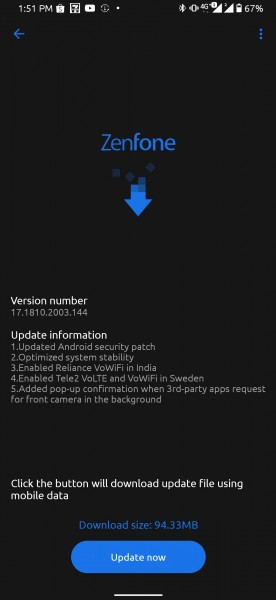 Asus ZenFone 6/6z get VoWiFi and March patch with new update