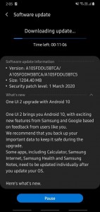 Samsung Galaxy A10 receiving the Android 10 update