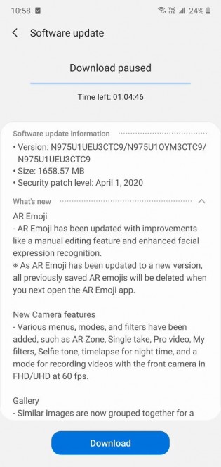Changelogs for the Note10 and S10