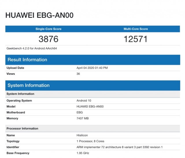 Honor 30 Pro Geekbench listing