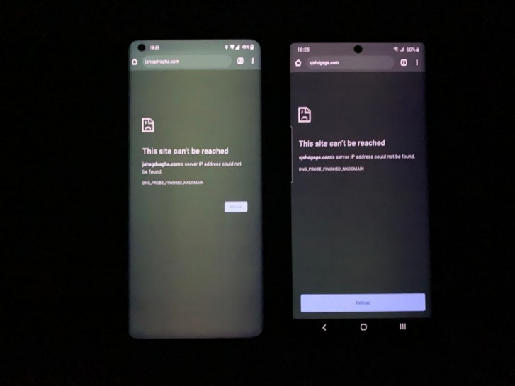  OnePlus 8 Pro with apparent green tint. Right: Samsung Galaxy Note10+ at similar brightness level. Source: WhateverSuitsU via OnePlus Community forum