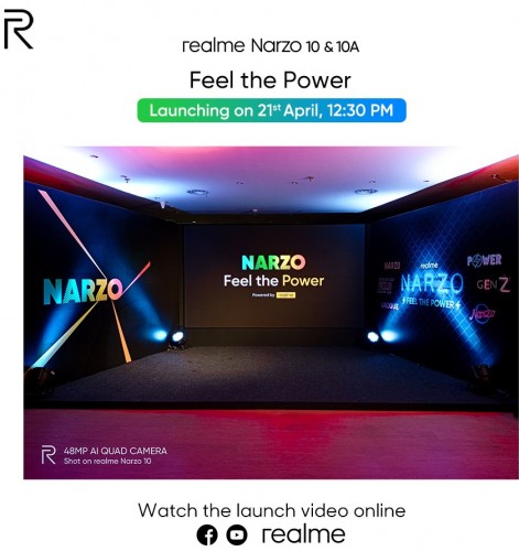 سيتم الكشف عن Realme Narzo 10 و 10A في 21 أبريل