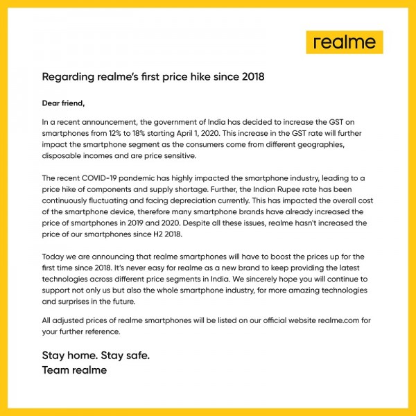 Realme smartphones get costlier in India after GST increase