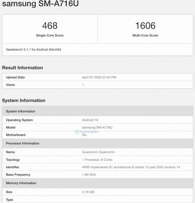 قائمة سامسونج غالاكسي A71 5G Geekbench