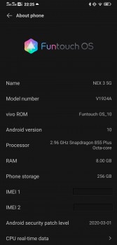 vivo NEX 3 5G running Android 10 with Funtouch 10