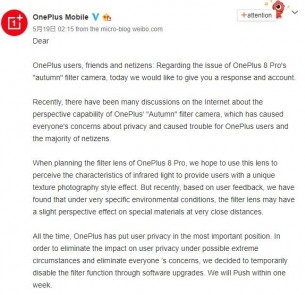 OnePlus official statement from Weibo (machine translated)