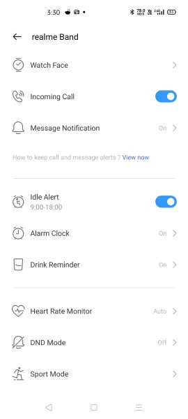 Idle Alert can be enabled from the Realme Link app