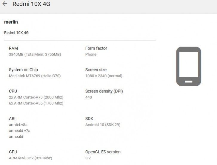 Redmi 10X listed on Google Play Console with slightly lower specs than expected