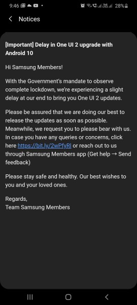 Android 10-based One UI 2 update delayed in India due to COVID-19