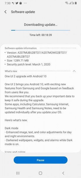 Samsung Galaxy A20s gets Android 10-based One UI 2.0 update