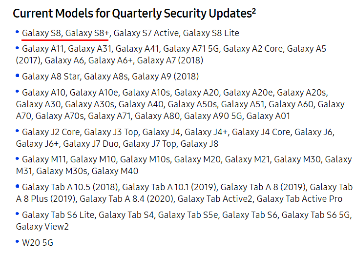 تم نقل Samsung Galaxy S8 و S8 + إلى جدول التحديث الفصلي