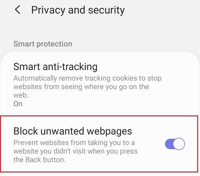 Samsung Internet beta adds protection against Back button hijacking