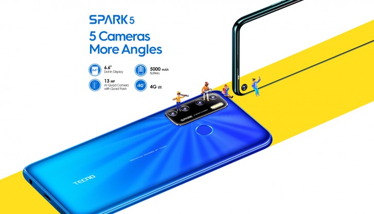 تم الكشف عن Tecno Spark 5 بنظام التشغيل Android 10 ، وشاشة مقاس 6.6 بوصات ، وكاميرا رباعية ، وفلاش LED رباعي