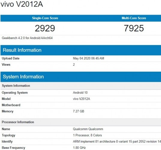 Unknown vivo smartphone visits Geekbench with Snapdragon chipset and 8GB RAM