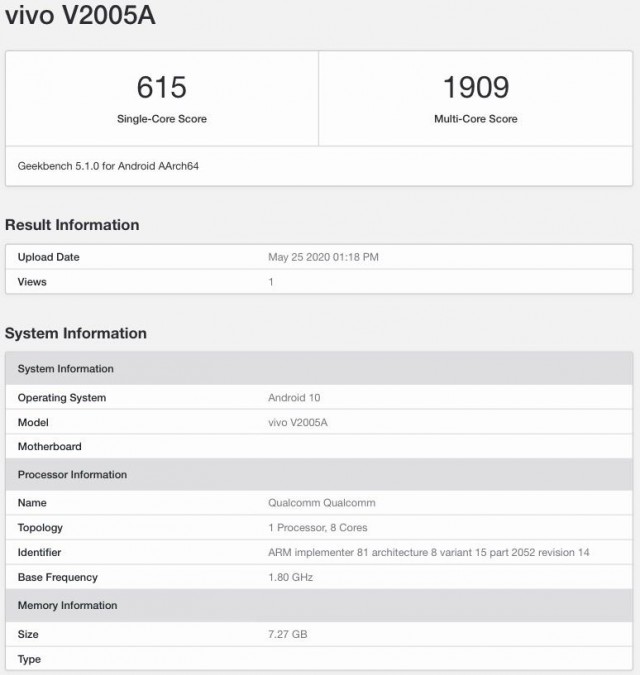 vivo X50 Geekbench listing