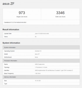 Asus ZF with a Snapdragon 865 and 16 GB of RAM passes through Geekbench