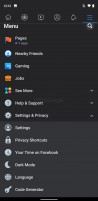 Screenshots from pre-release Facebook Dark mode