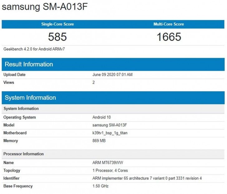 Samsung Galaxy A01 variant with removable battery visits Geekbench