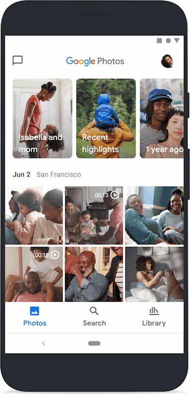 Google Foto aggiornamento tre nuove schede: foto, ricerca e libreria
