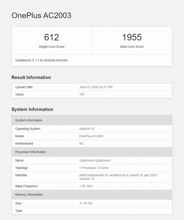 到訪 Geekbench：OnePlus Z 跑分与處理器型號率先解密；搭载 12GB RAM！ 1