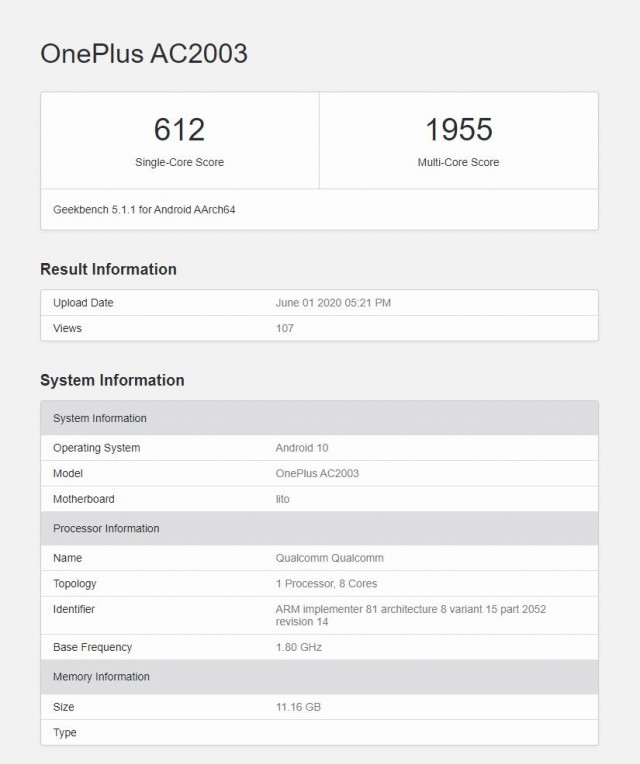 gsmarena 001 OnePlus Z spotted with Snapdragon 765G in Geekbench