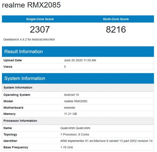 Realme X3 GeekBench run