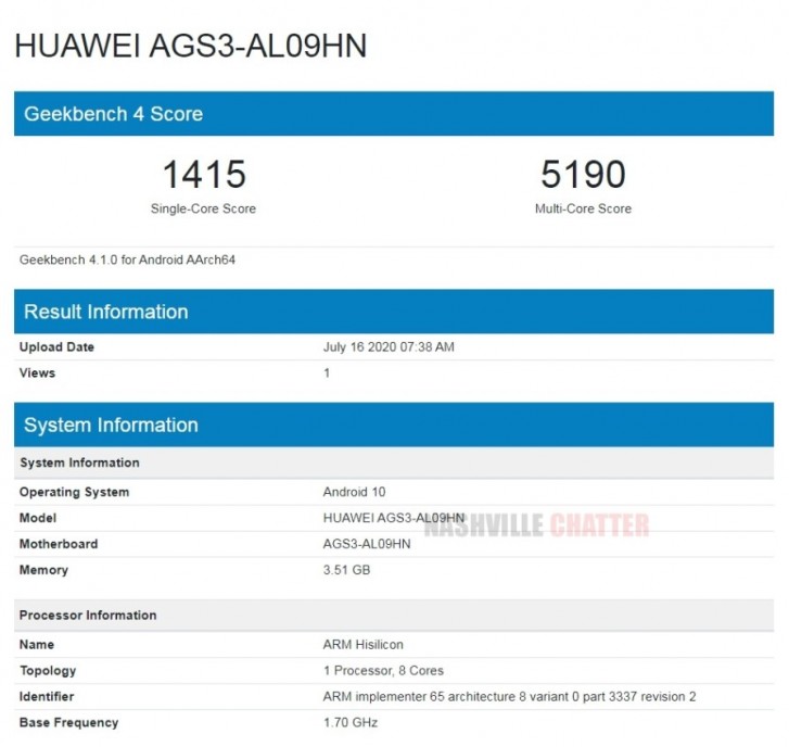 Huawei MatePad T10/T10s stops by Geekbench