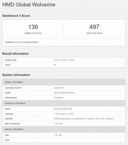 Nokia 2.4 (Wolverine) running Geekbench 5