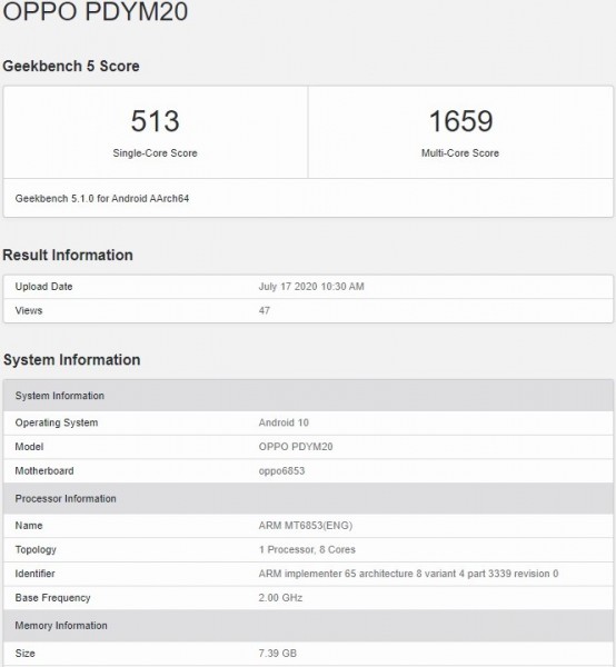 Oppo A72 5G passes through Geekbench revealing key specs