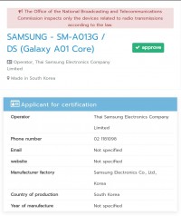 Samsung Galaxy A01 Core at the NBTC