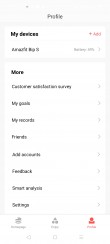 Amazfit Bip S data and settings in Amazfit's Android app