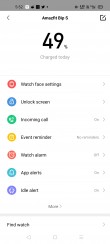 Amazfit Bip S data and settings in Amazfit's Android app