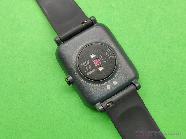 Charging pins and PPG Bio-Tracking Optical Heart Rate Sensor on Amazfit Bip S