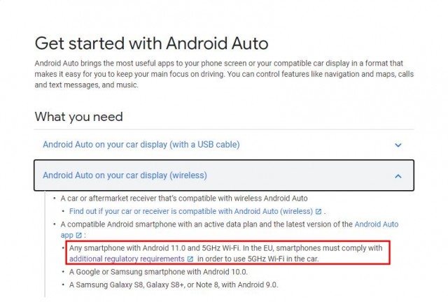 Android Auto FAQ page