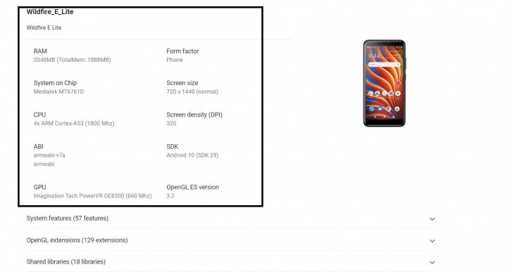 HTC Wildfire E Lite shows up in the Google Play Console, has specs uncovered