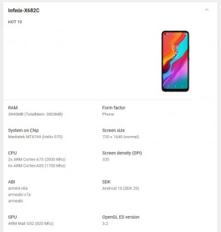 Infinix Hot 10 on the Google Play Console