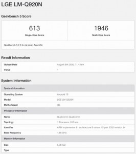 LG Q92 passes through Geekbench with Snapdragon 765G chipset