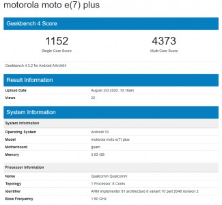 Moto E7 Plus: Geekbench 4.3 result