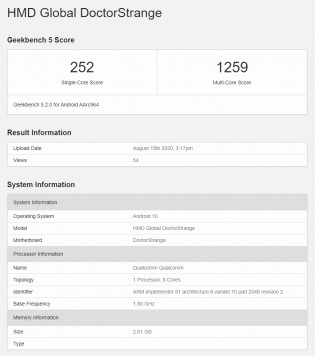 Geekbench 5 results: Nokia 3.4 (Doctro Strange)