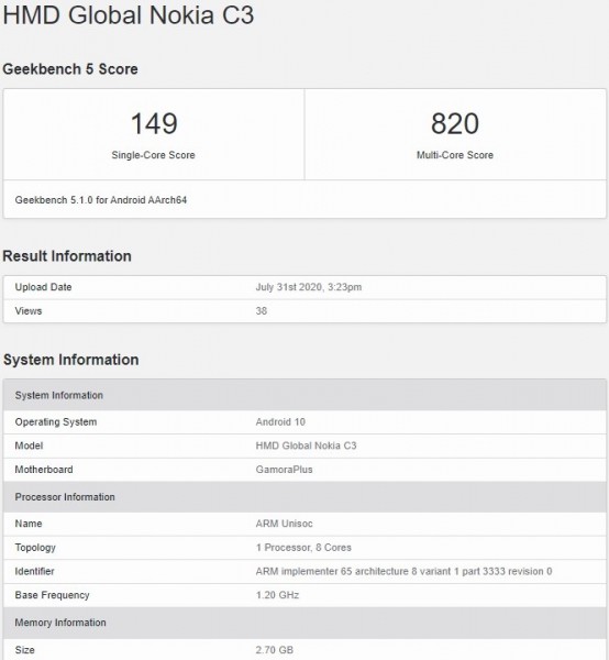 Nokia C3 passes through Geekbench revealing key specs