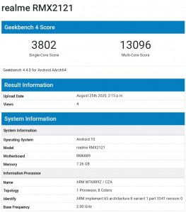 RMX2121 - likely the Realme X7 Pro - results from Geekbench 4