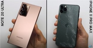 Screenshots from the video, showcasing how both phones performed in the drop tests