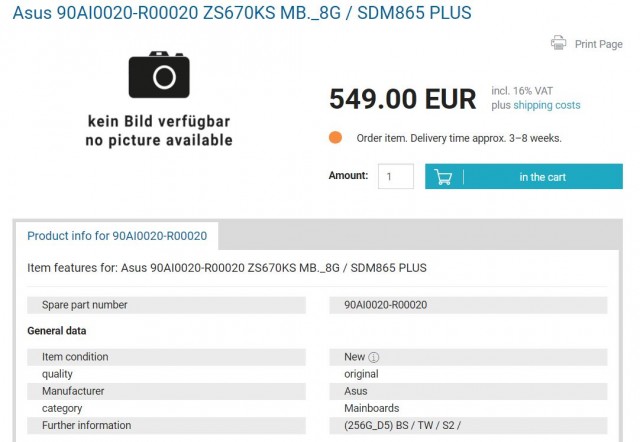 Asus Zenfone 7 Pro listing