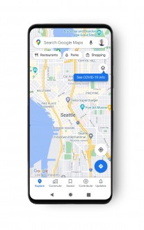 Google Maps interface with COVID-19 Info