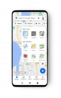 Google Maps interface with COVID-19 Info