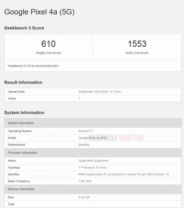 Google Pixel 4a 5G on Geekbench