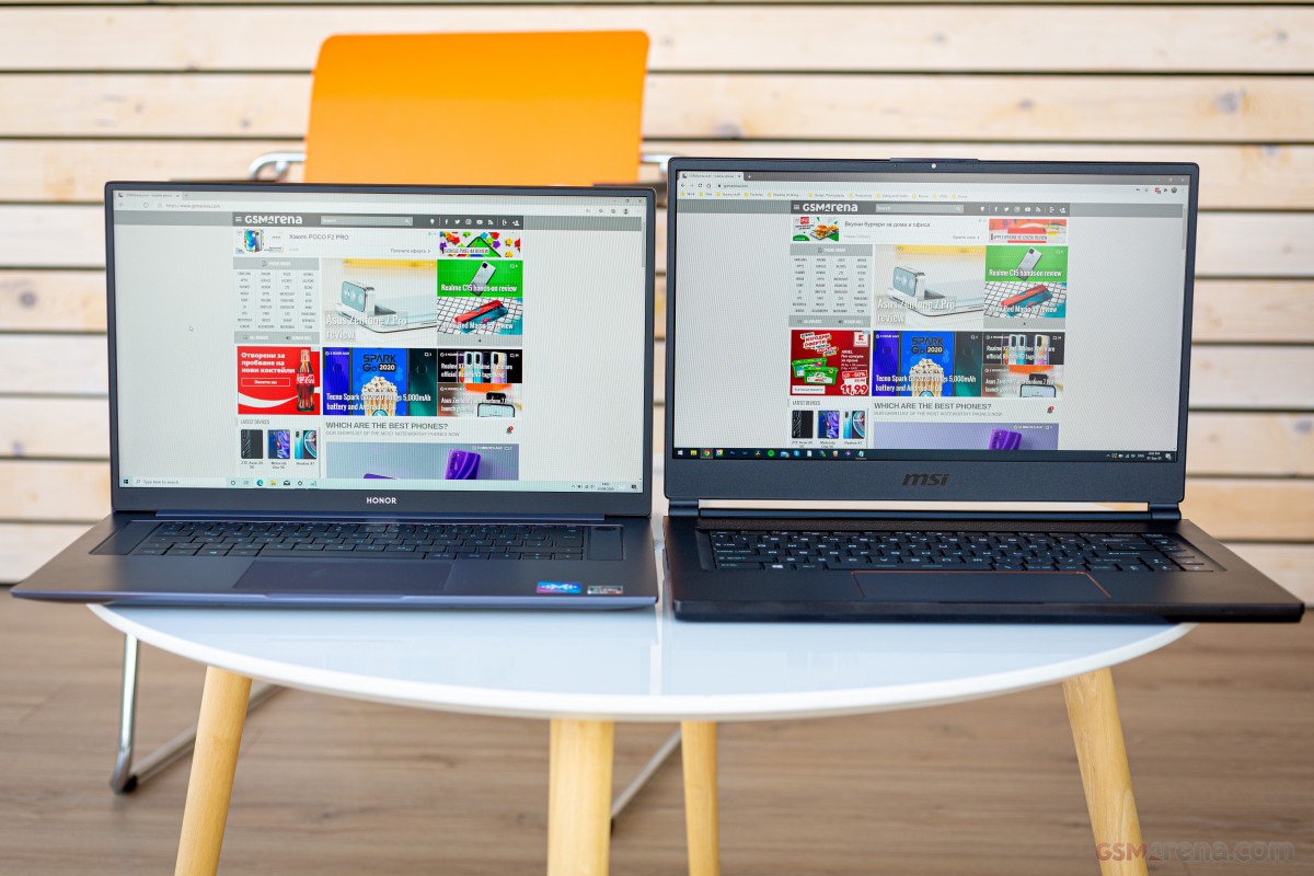 The 16.1-inch MagicBook Pro next to a 15.6-inch MSI GS65 Stealth