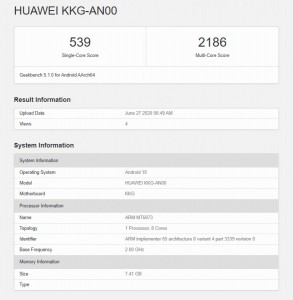Geekbench 5 results: Honor X10 Max (Dimensity 800)